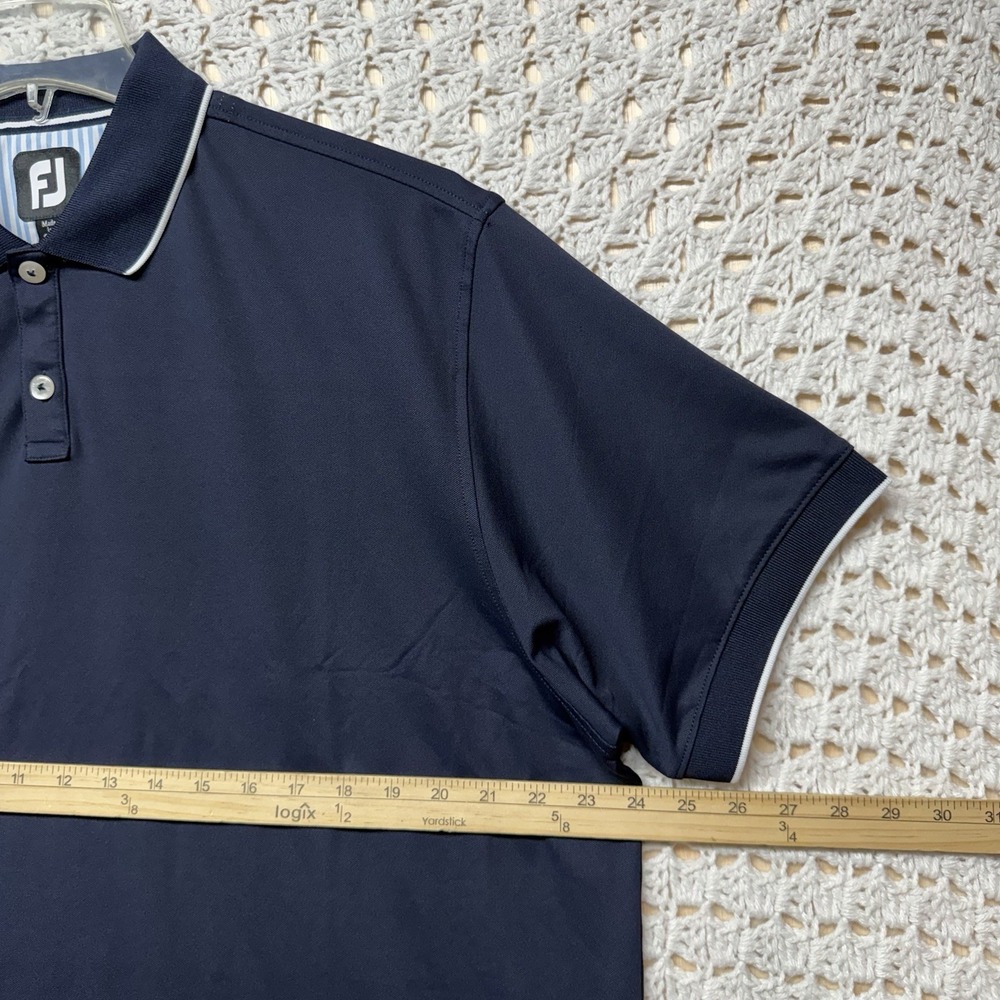 FootJoy FJ Performance Golf Polo Shirt Mens L Navy Blue White Striped Short Slv - Picture 4 of 9